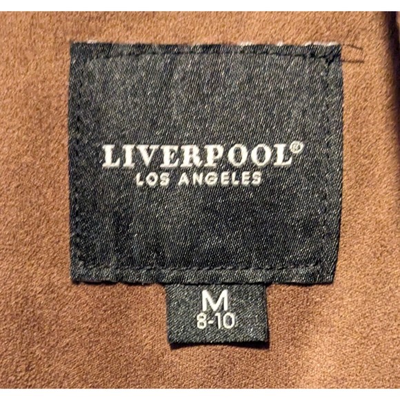 Liverpool  Women's Open Front Cardigan Sweater Brown Size Medium 8-10 Faux Suede - Picture 3 of 5